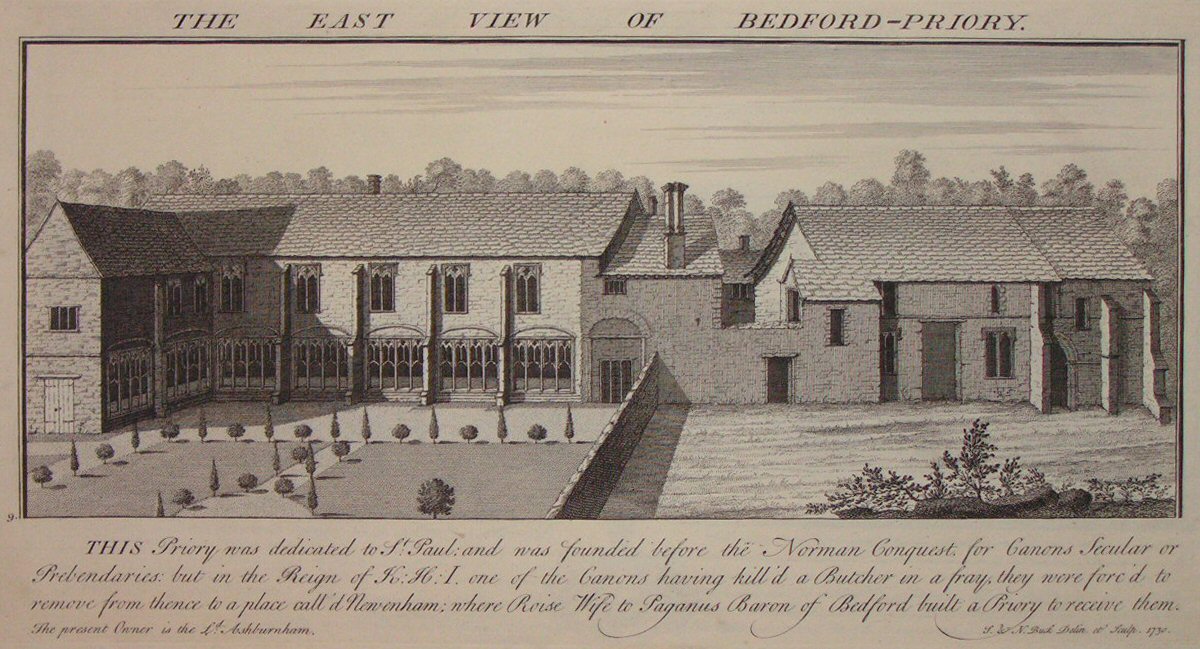 Print - The East View of Bedford-Priory. - Buck
